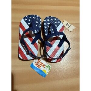 Toddler Kids Patriotic Slippers 7/8 Red White Blue American Flag Slip On New